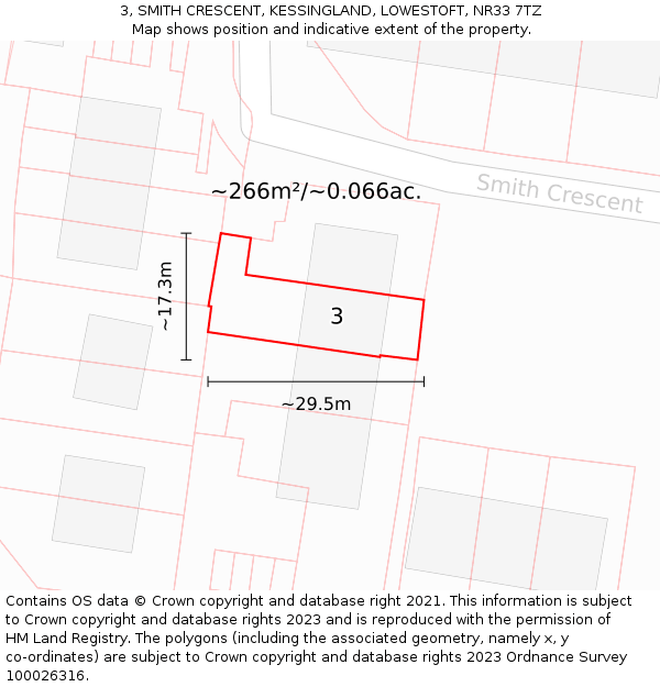 3, SMITH CRESCENT, KESSINGLAND, LOWESTOFT, NR33 7TZ: Plot and title map