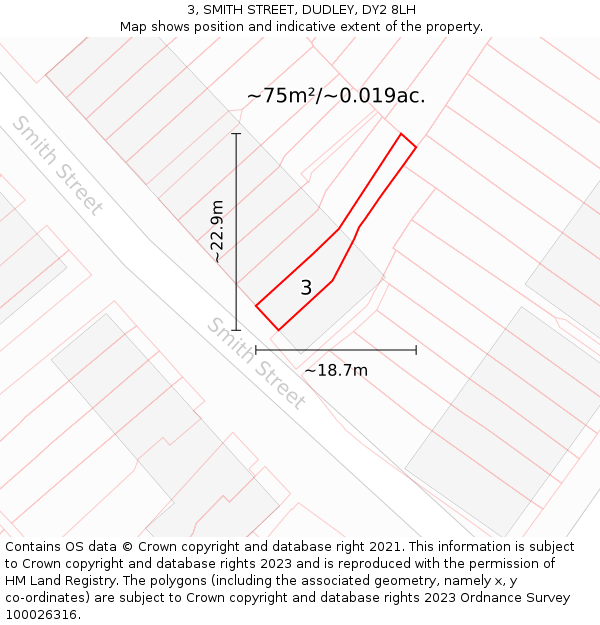3, SMITH STREET, DUDLEY, DY2 8LH: Plot and title map