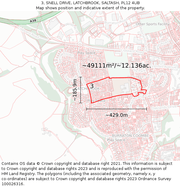 3, SNELL DRIVE, LATCHBROOK, SALTASH, PL12 4UB: Plot and title map