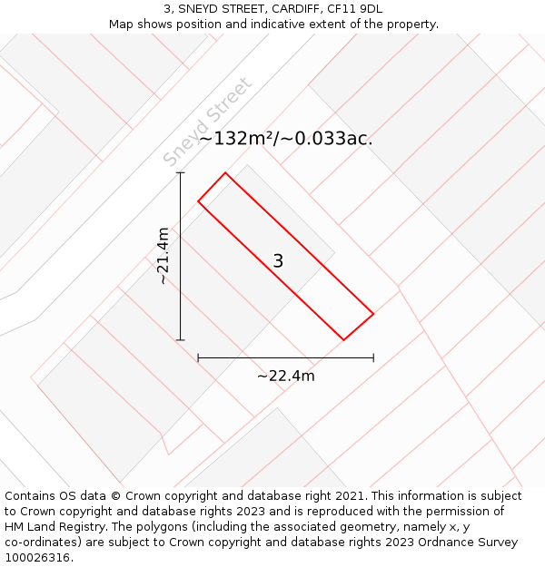 3, SNEYD STREET, CARDIFF, CF11 9DL: Plot and title map
