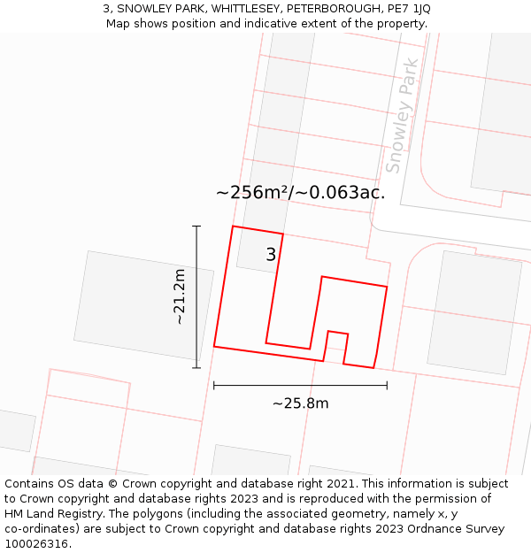 3, SNOWLEY PARK, WHITTLESEY, PETERBOROUGH, PE7 1JQ: Plot and title map