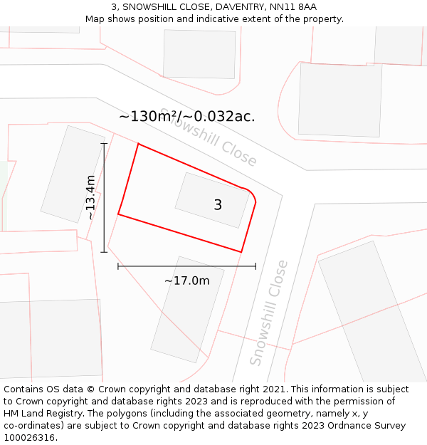 3, SNOWSHILL CLOSE, DAVENTRY, NN11 8AA: Plot and title map