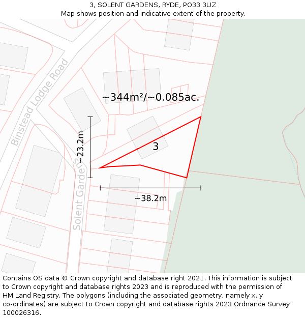 3, SOLENT GARDENS, RYDE, PO33 3UZ: Plot and title map