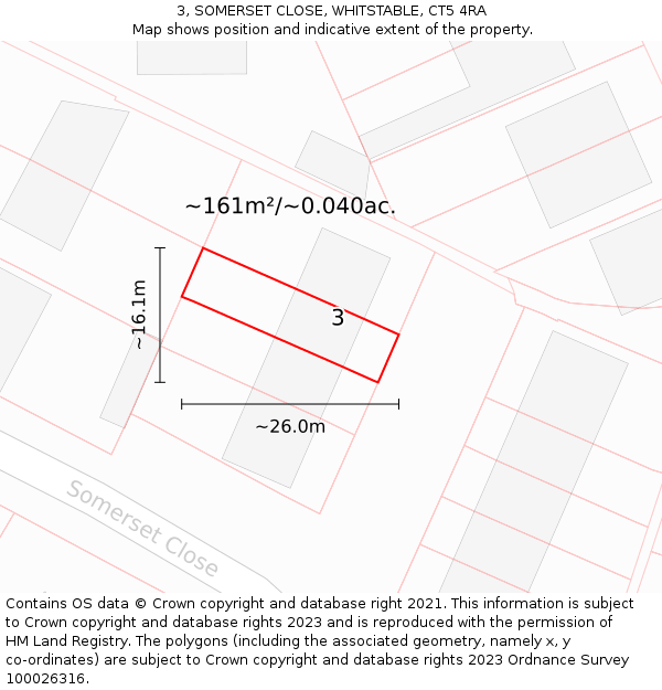 3, SOMERSET CLOSE, WHITSTABLE, CT5 4RA: Plot and title map