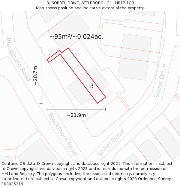 3, SORREL DRIVE, ATTLEBOROUGH, NR17 1QR: Plot and title map