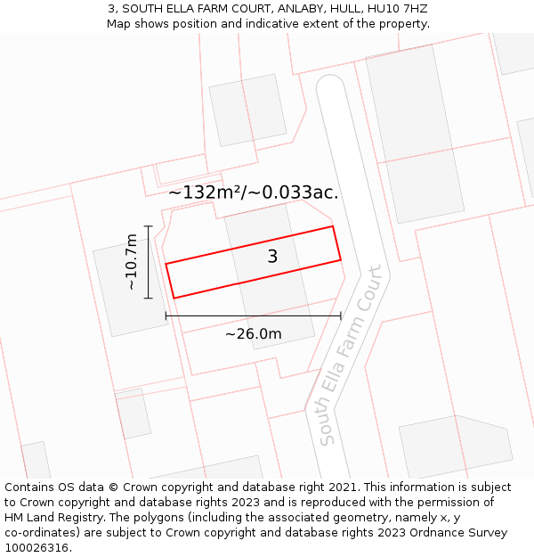 3, SOUTH ELLA FARM COURT, ANLABY, HULL, HU10 7HZ: Plot and title map