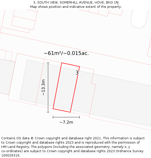 3, SOUTH VIEW, SOMERHILL AVENUE, HOVE, BN3 1RJ: Plot and title map