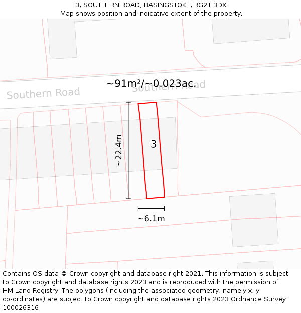 3, SOUTHERN ROAD, BASINGSTOKE, RG21 3DX: Plot and title map