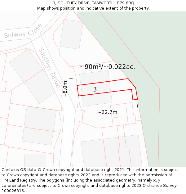 3, SOUTHEY DRIVE, TAMWORTH, B79 8BQ: Plot and title map