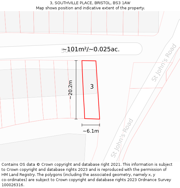 3, SOUTHVILLE PLACE, BRISTOL, BS3 1AW: Plot and title map