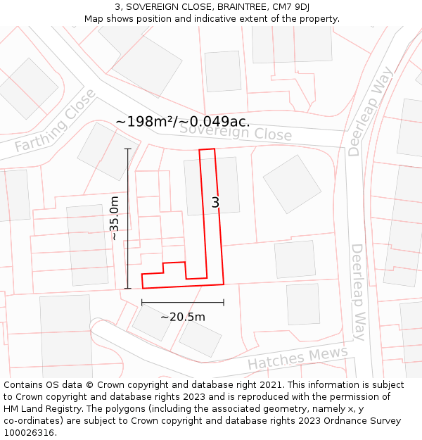 3, SOVEREIGN CLOSE, BRAINTREE, CM7 9DJ: Plot and title map