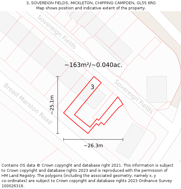 3, SOVEREIGN FIELDS, MICKLETON, CHIPPING CAMPDEN, GL55 6RG: Plot and title map