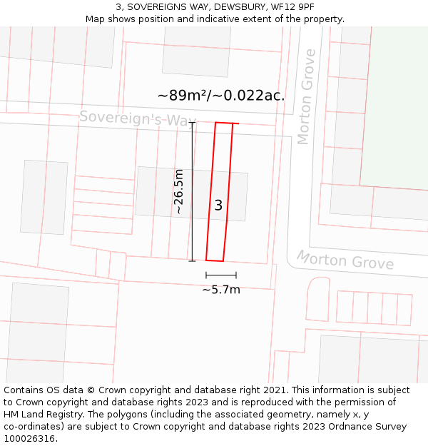 3, SOVEREIGNS WAY, DEWSBURY, WF12 9PF: Plot and title map