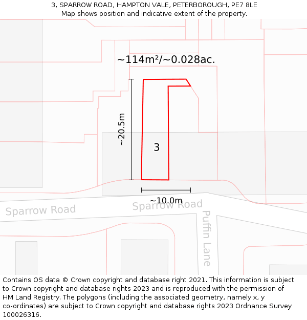 3, SPARROW ROAD, HAMPTON VALE, PETERBOROUGH, PE7 8LE: Plot and title map