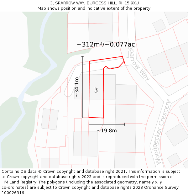 3, SPARROW WAY, BURGESS HILL, RH15 9XU: Plot and title map