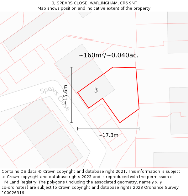 3, SPEARS CLOSE, WARLINGHAM, CR6 9NT: Plot and title map