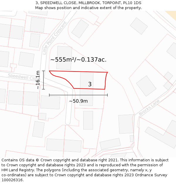 3, SPEEDWELL CLOSE, MILLBROOK, TORPOINT, PL10 1DS: Plot and title map