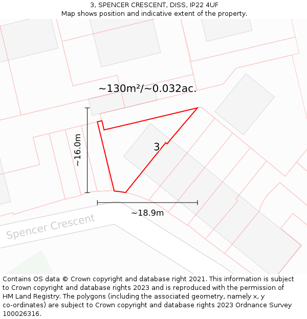 3, SPENCER CRESCENT, DISS, IP22 4UF: Plot and title map