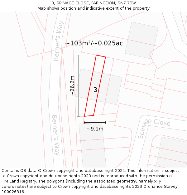 3, SPINAGE CLOSE, FARINGDON, SN7 7BW: Plot and title map