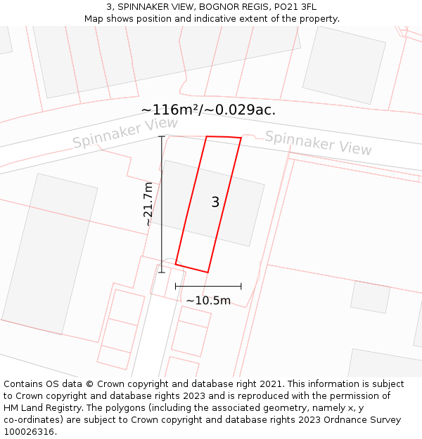 3, SPINNAKER VIEW, BOGNOR REGIS, PO21 3FL: Plot and title map