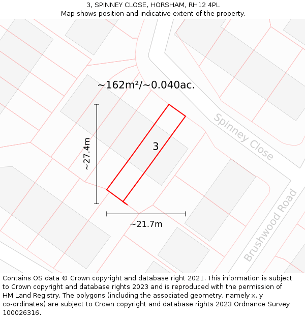 3, SPINNEY CLOSE, HORSHAM, RH12 4PL: Plot and title map