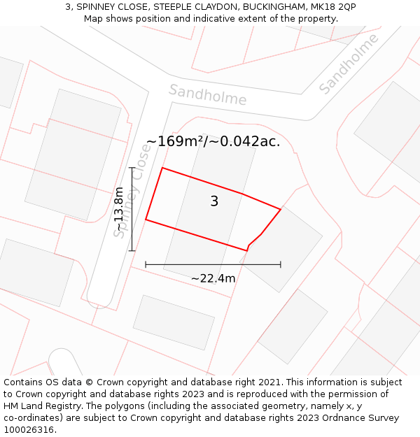 3, SPINNEY CLOSE, STEEPLE CLAYDON, BUCKINGHAM, MK18 2QP: Plot and title map