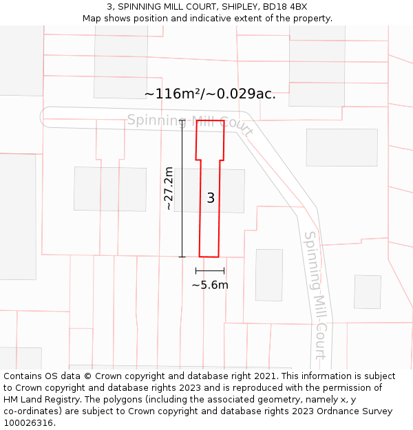 3, SPINNING MILL COURT, SHIPLEY, BD18 4BX: Plot and title map