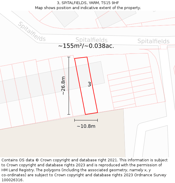 3, SPITALFIELDS, YARM, TS15 9HF: Plot and title map