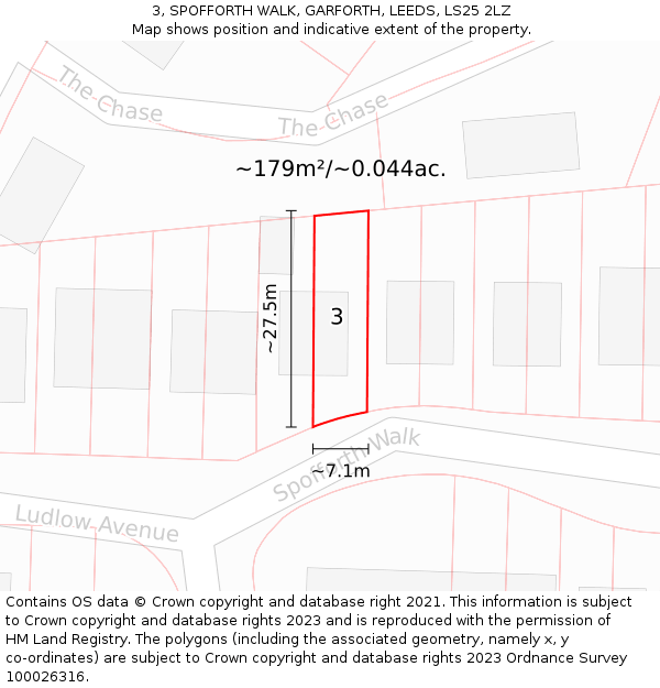 3, SPOFFORTH WALK, GARFORTH, LEEDS, LS25 2LZ: Plot and title map