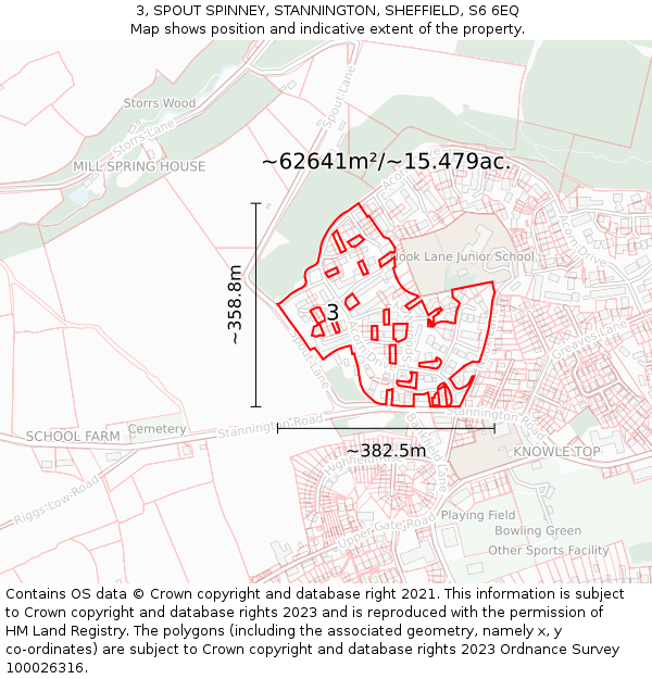 3, SPOUT SPINNEY, STANNINGTON, SHEFFIELD, S6 6EQ: Plot and title map