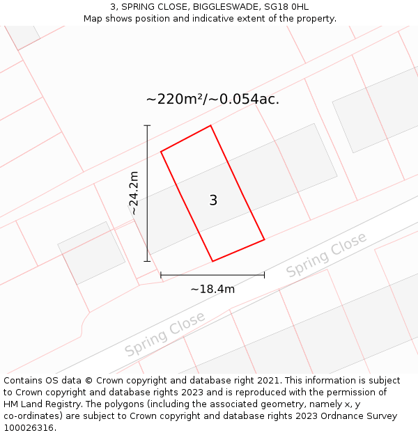 3, SPRING CLOSE, BIGGLESWADE, SG18 0HL: Plot and title map