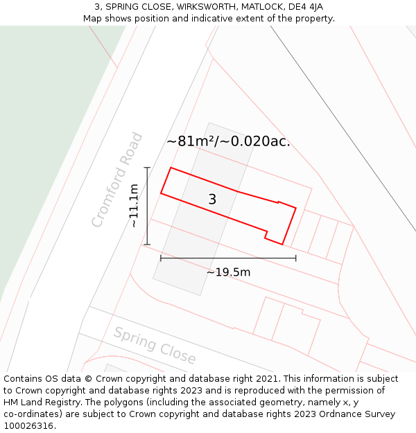 3, SPRING CLOSE, WIRKSWORTH, MATLOCK, DE4 4JA: Plot and title map