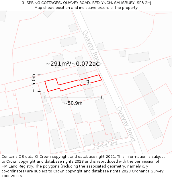 3, SPRING COTTAGES, QUAVEY ROAD, REDLYNCH, SALISBURY, SP5 2HJ: Plot and title map