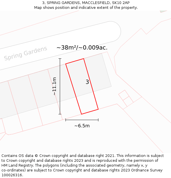 3, SPRING GARDENS, MACCLESFIELD, SK10 2AP: Plot and title map
