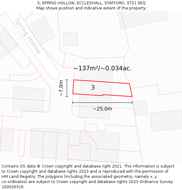 3, SPRING HOLLOW, ECCLESHALL, STAFFORD, ST21 6EQ: Plot and title map