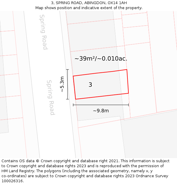 3, SPRING ROAD, ABINGDON, OX14 1AH: Plot and title map