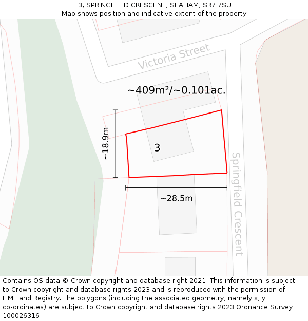 3, SPRINGFIELD CRESCENT, SEAHAM, SR7 7SU: Plot and title map