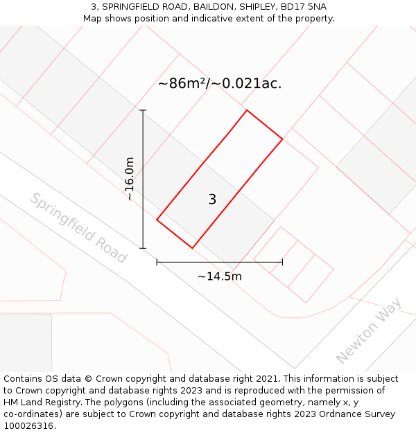 3, SPRINGFIELD ROAD, BAILDON, SHIPLEY, BD17 5NA: Plot and title map
