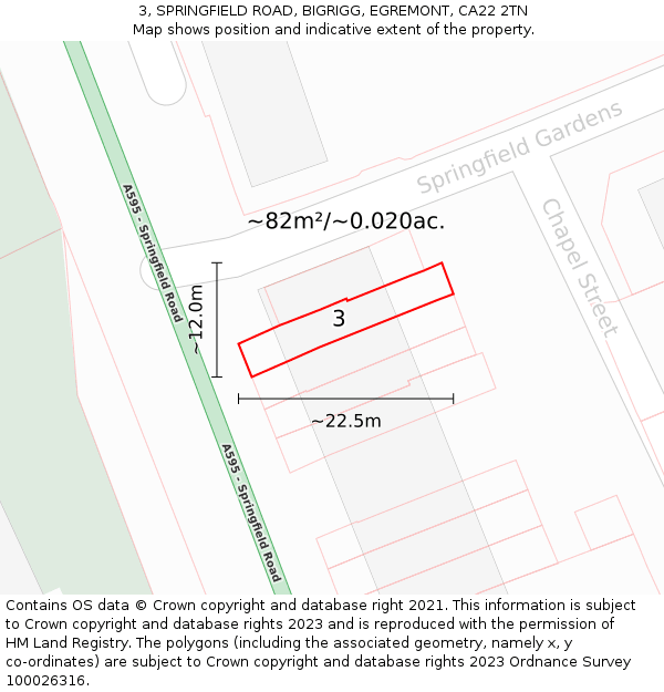 3, SPRINGFIELD ROAD, BIGRIGG, EGREMONT, CA22 2TN: Plot and title map