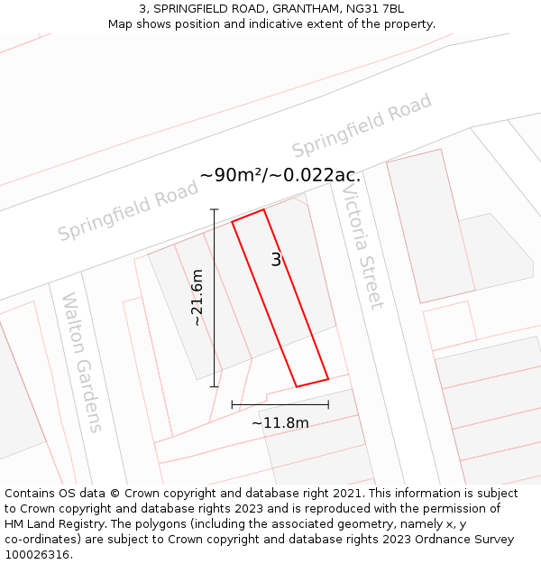 3, SPRINGFIELD ROAD, GRANTHAM, NG31 7BL: Plot and title map