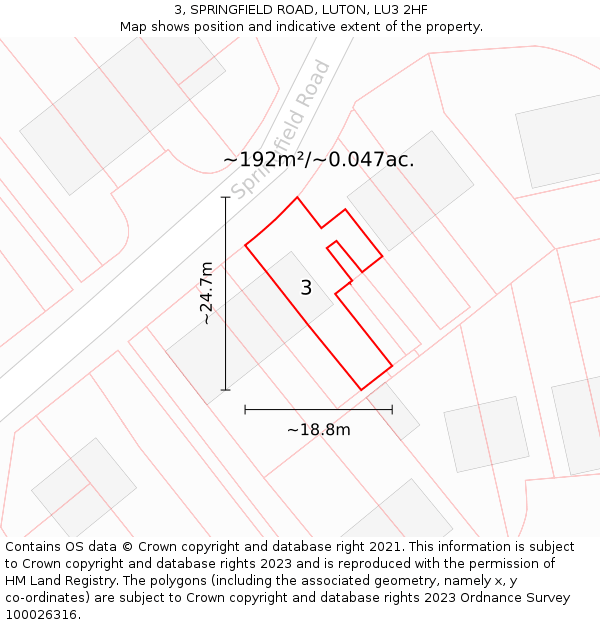 3, SPRINGFIELD ROAD, LUTON, LU3 2HF: Plot and title map