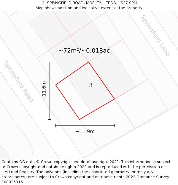 3, SPRINGFIELD ROAD, MORLEY, LEEDS, LS27 9PN: Plot and title map