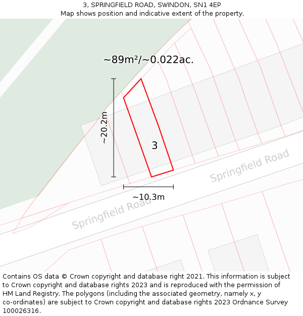 3, SPRINGFIELD ROAD, SWINDON, SN1 4EP: Plot and title map