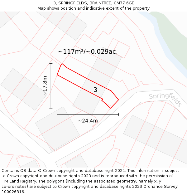 3, SPRINGFIELDS, BRAINTREE, CM77 6GE: Plot and title map