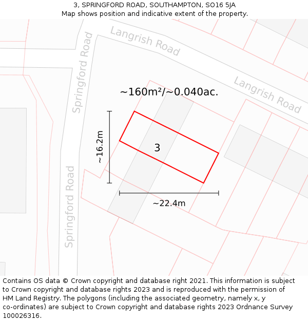 3, SPRINGFORD ROAD, SOUTHAMPTON, SO16 5JA: Plot and title map