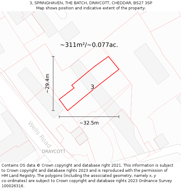 3, SPRINGHAVEN, THE BATCH, DRAYCOTT, CHEDDAR, BS27 3SP: Plot and title map