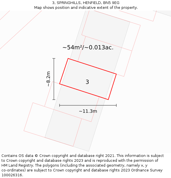 3, SPRINGHILLS, HENFIELD, BN5 9EG: Plot and title map
