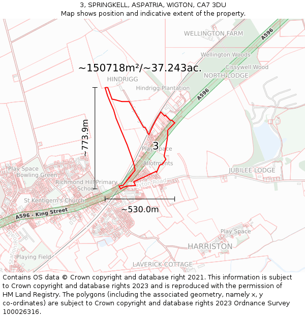 3, SPRINGKELL, ASPATRIA, WIGTON, CA7 3DU: Plot and title map