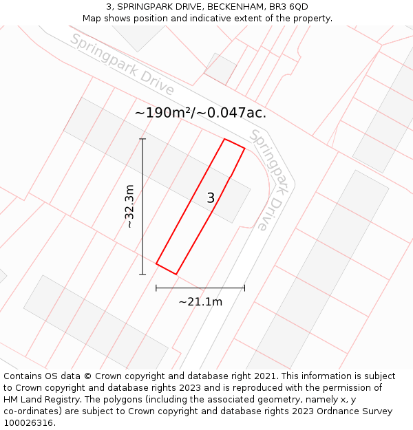 3, SPRINGPARK DRIVE, BECKENHAM, BR3 6QD: Plot and title map