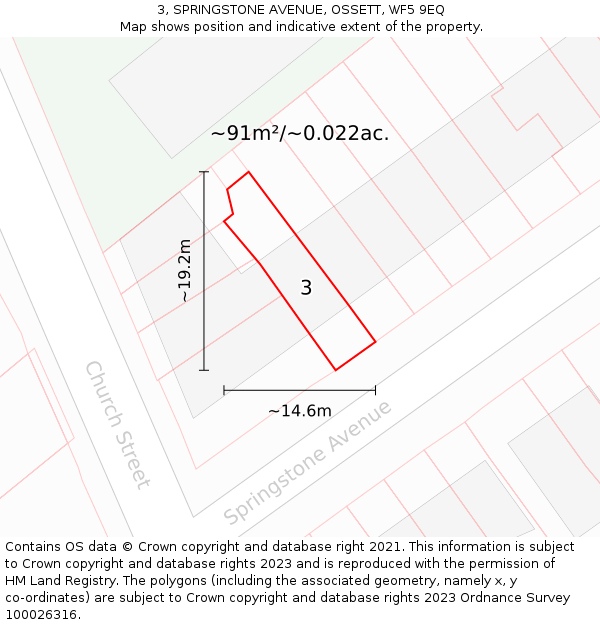 3, SPRINGSTONE AVENUE, OSSETT, WF5 9EQ: Plot and title map